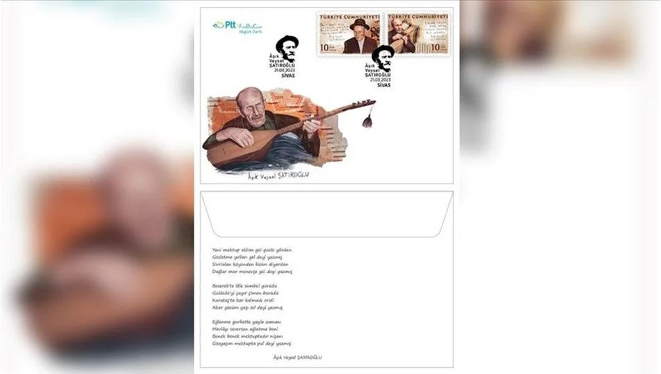 PTT’den Aşık Veysel Şatıroğlu konulu anma pulu ve ilk gün zarfı