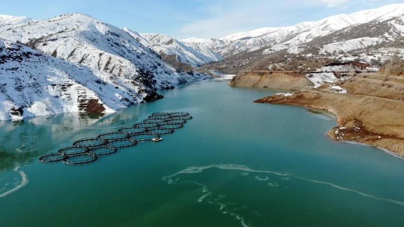Erzincan’daki Göyne Sulama Barajı buzla kaplandı