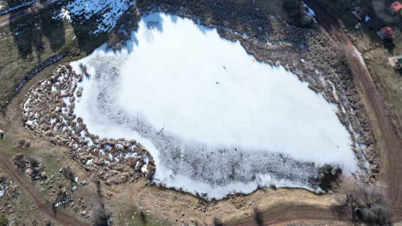 Kar yağmayan Sivas’ta göl buz tuttu