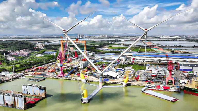 Çin, kasırga gücünden yararlanmak için dünyanın ilk çift başlı rüzgar türbinini kurdu