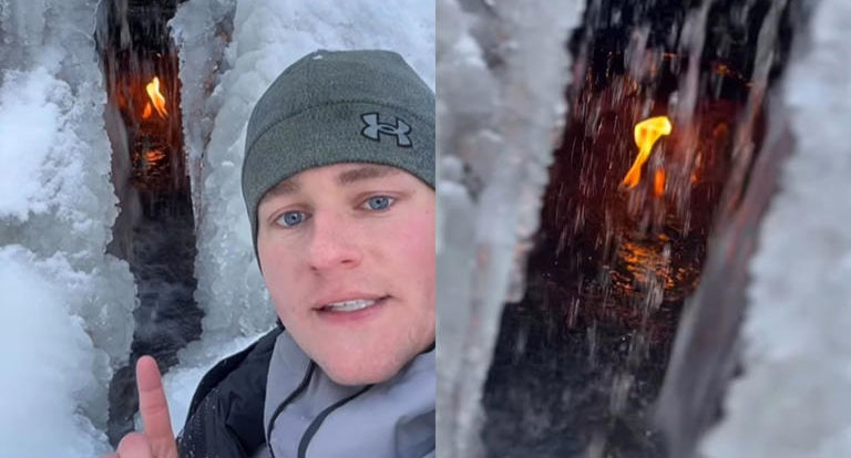 Dünya’nın dokuz ‘ebedi alevinden’ biri bir şelalenin içinde keşfedildi