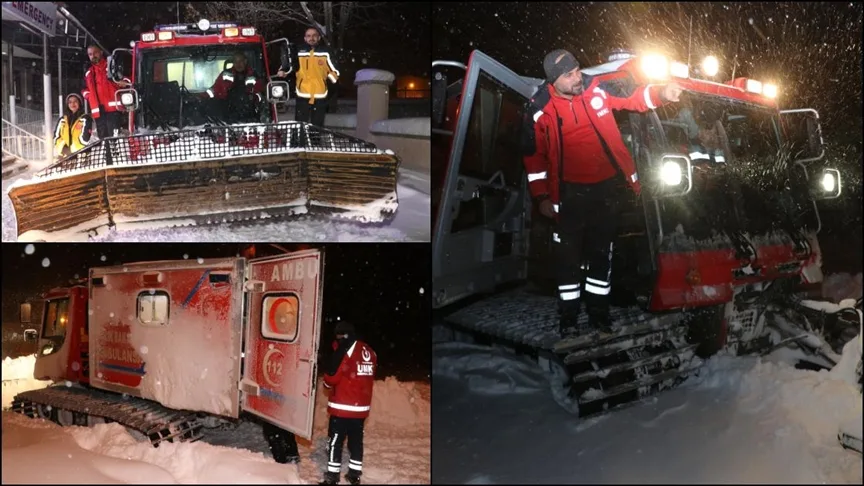 Erzurum’da sağlıkçılar kardan kapanan yolları “snowtrack” ambulansla aşıyor