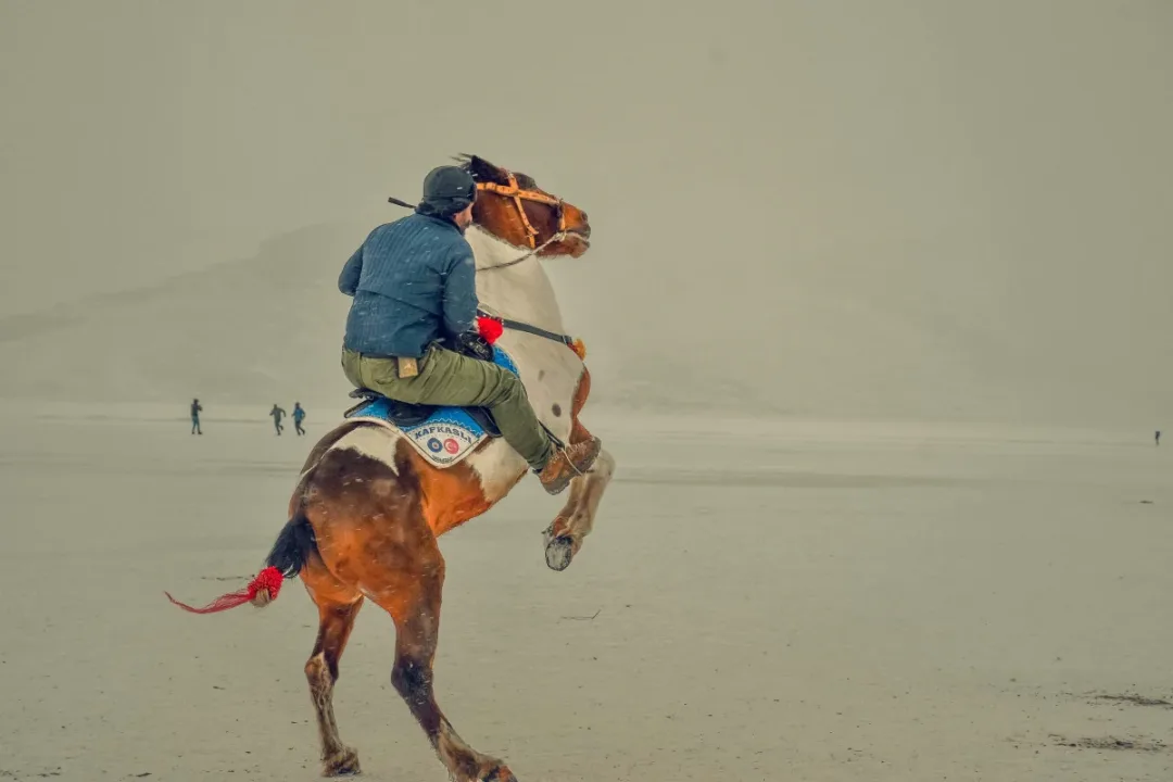 Ardahan’da buz tutan gölde atlı kızak etkinliğine büyük ilgi