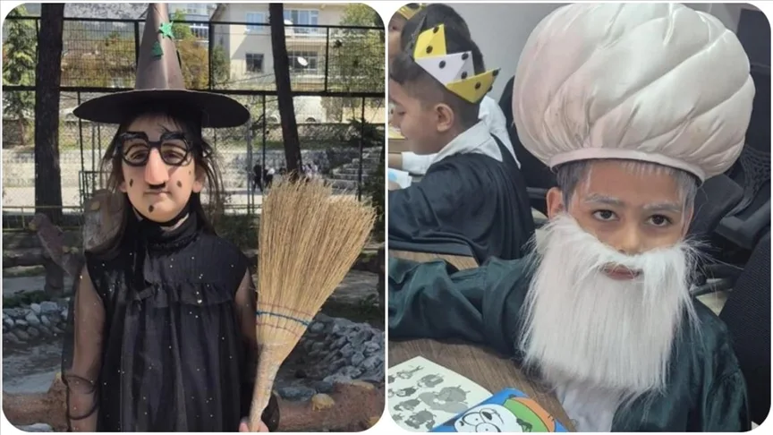 Çorum’da öğrenciler, hikaye kahramanlarının kostümlerini giyip kitap okudu