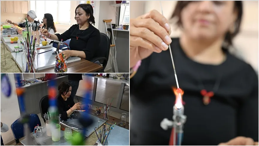 Bedensel engelli kadın “yaşam enerjisini artıran” cam sanatıyla takılar üretiyor