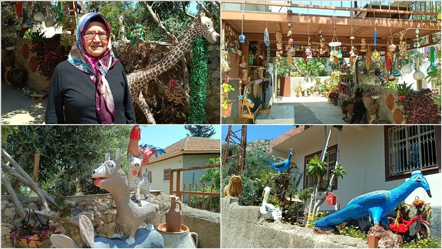 Adanalı emekli öğretmen evinin bahçesini “sanat galerisine” dönüştürdü
