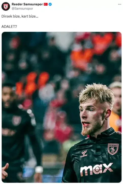 Samsunspor’dan: ”Dirsek bize, kart bize… ADALET?”