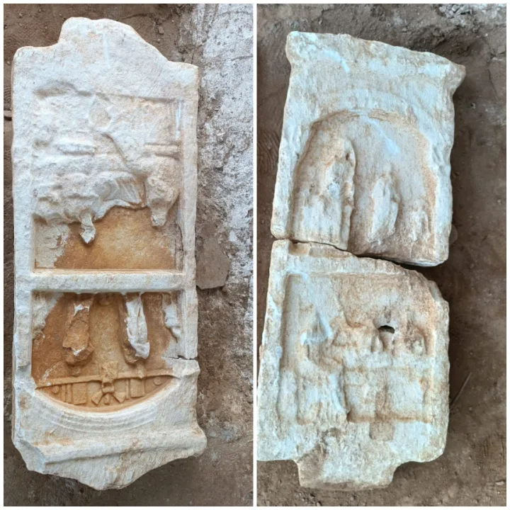 İzmir’de ceviz bahçesinde Roma dönemine ait mezar taşları tespit edildi