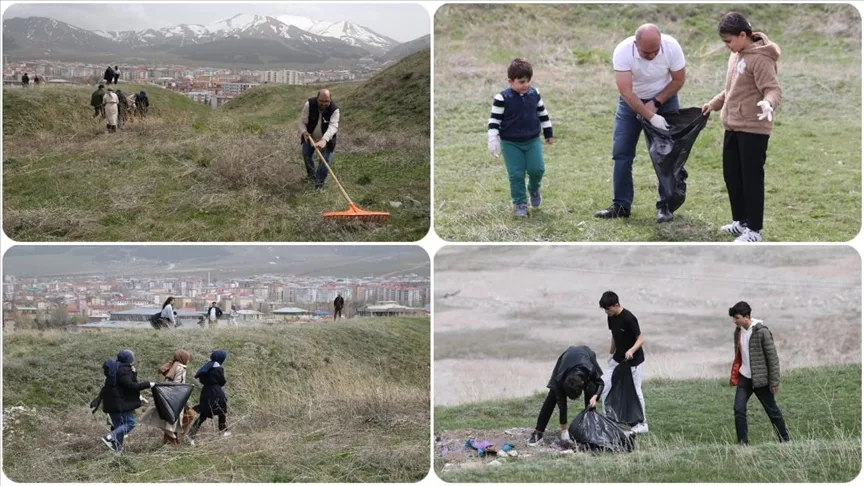 Erzurum’da vatandaşlar Hıdırellez kapsamında ecdat yadigarı tabyayı temizledi
