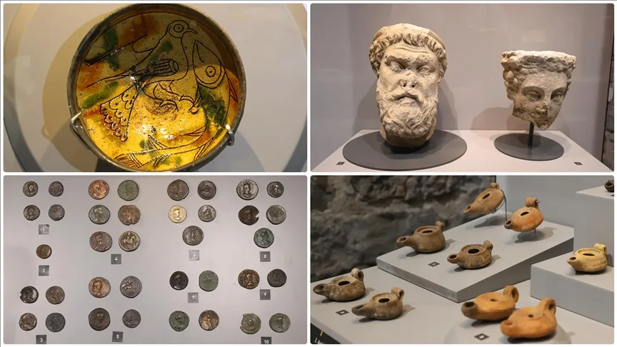 Tarihi surlarda bulunan güvercin ve balık figürlü seramik müzede sergileniyor