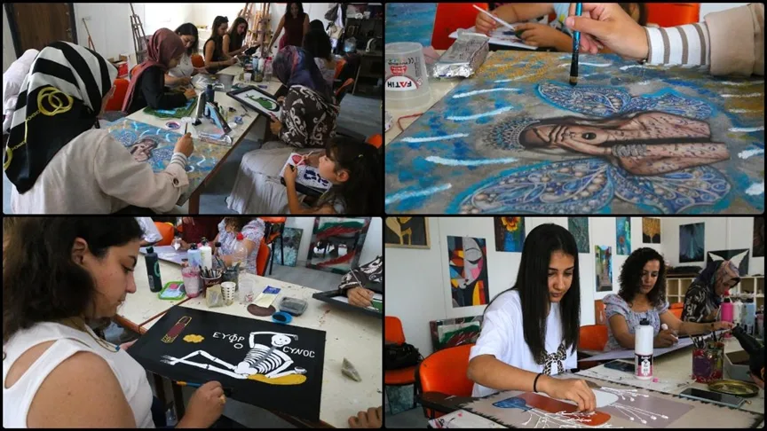 Depremzede kadınlar konteyner kente kurulan atölyede el sanatlarıyla tanışıyor