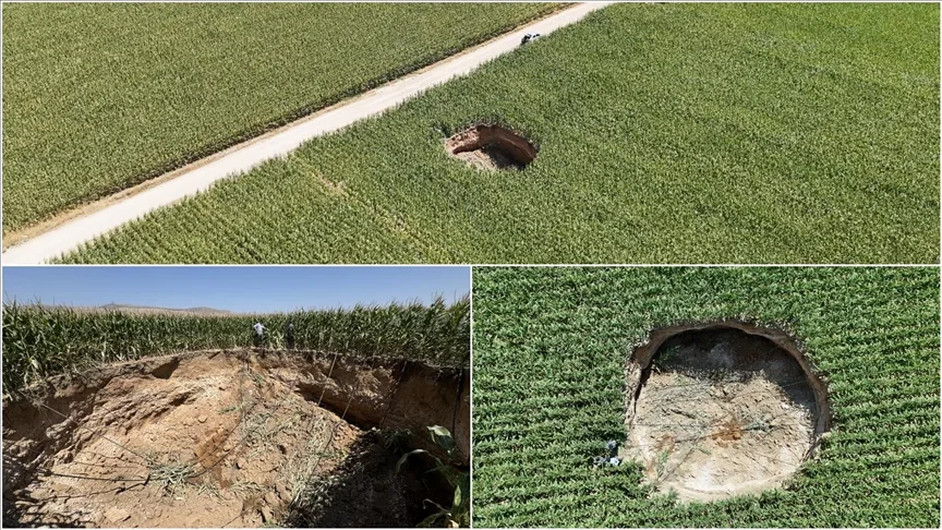 Karaman’da mısır tarlasında obruk oluştu