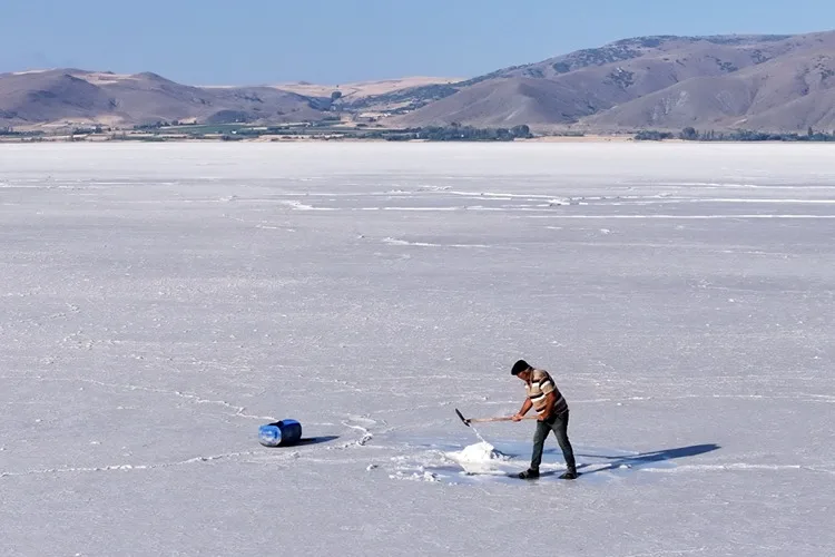 Dedesinin yolundan giderek Palas Tuzla Gölü’nden geleneksel yöntemlerle tuz çıkarıyor