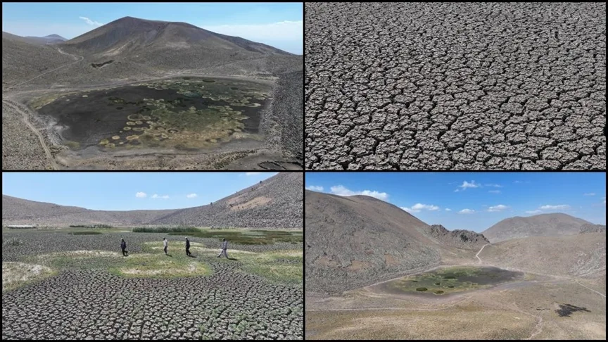 Erciyes’in eteklerinde yılkı atları, kuşlar ve koyunlara hayat veren Sarıgöl kurudu