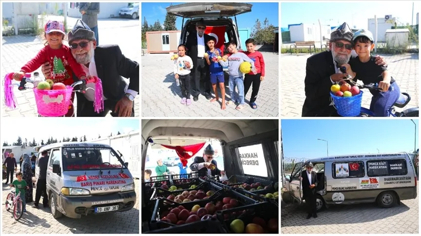 “Elmacı Dede” Denizli’deki bahçesinden topladığı elmalarla depremzedelerin ağzını tatlandırdı
