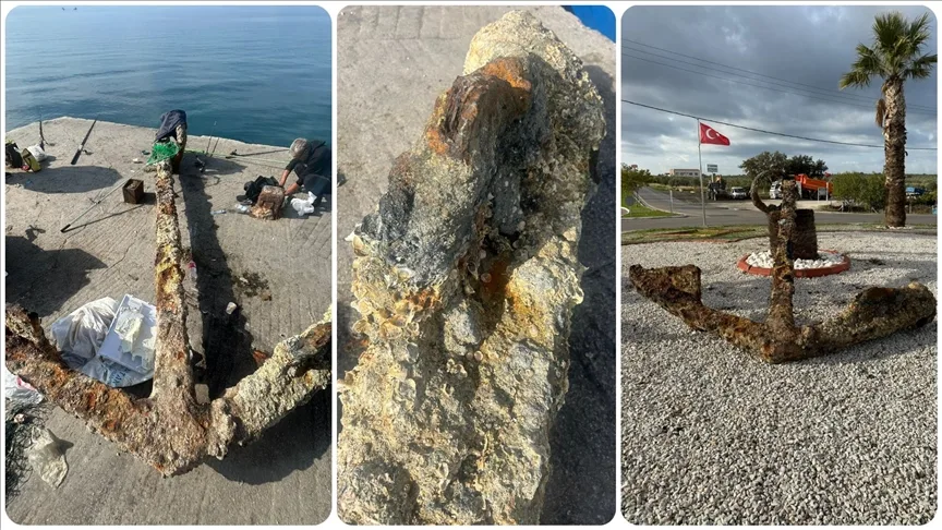 Çanakkale’de balıkçıların ağına yaklaşık 3 tonluk tarihi çapa takıldı