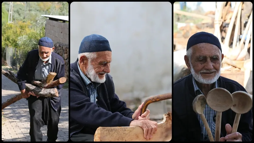 Doğadan topladığı ağaç dallarını 69 yıldır kaşığa dönüştürüyor