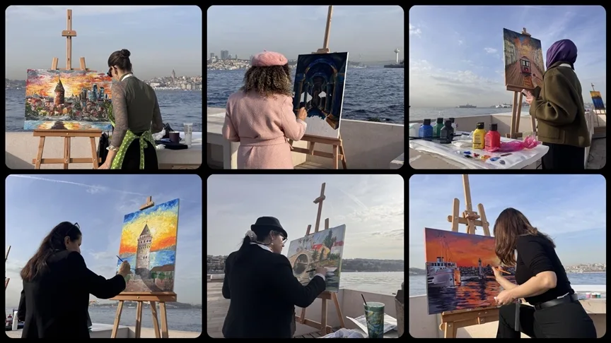 Öğretmenler Kız Kulesi’nden İstanbul’u tuvallerine yansıttı