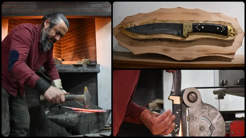 Bilecikli bıçak ustası kendi geliştirdiği Söğüt kamasına ateşte şekil veriyor