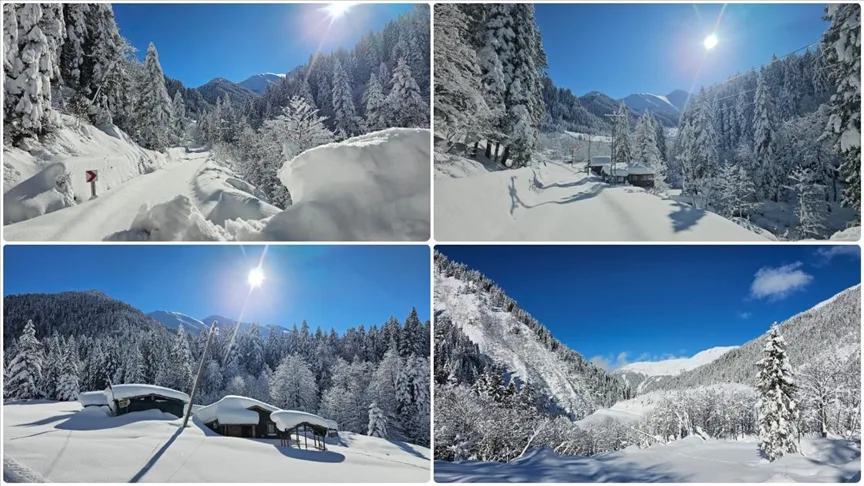 Rize’de Kaçkar Dağları ve yaylalardaki kar manzarası dronla görüntülendi