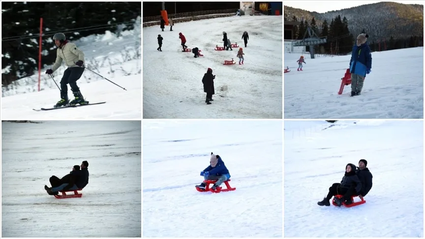 Ilgaz Dağı Kayak Merkezi’nde kızakla kaymak isteyenler sezonu açtı