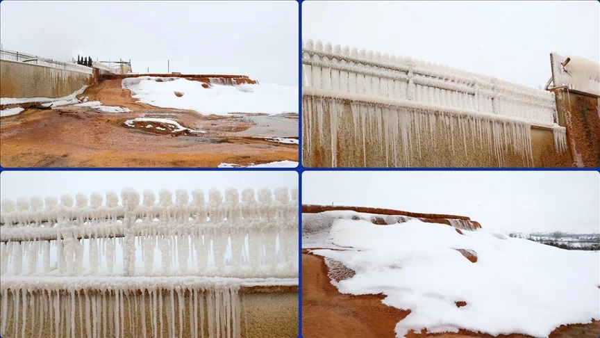 “Sivas’ın Pamukkale”si Altınkale’de buz sarkıtları oluştu