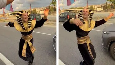 Salah aşkı böyle bir şey! Firavun kılığına girip kolbastı oynadı
